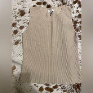 Halston Heritage Light Tan Ribbed Knit Top